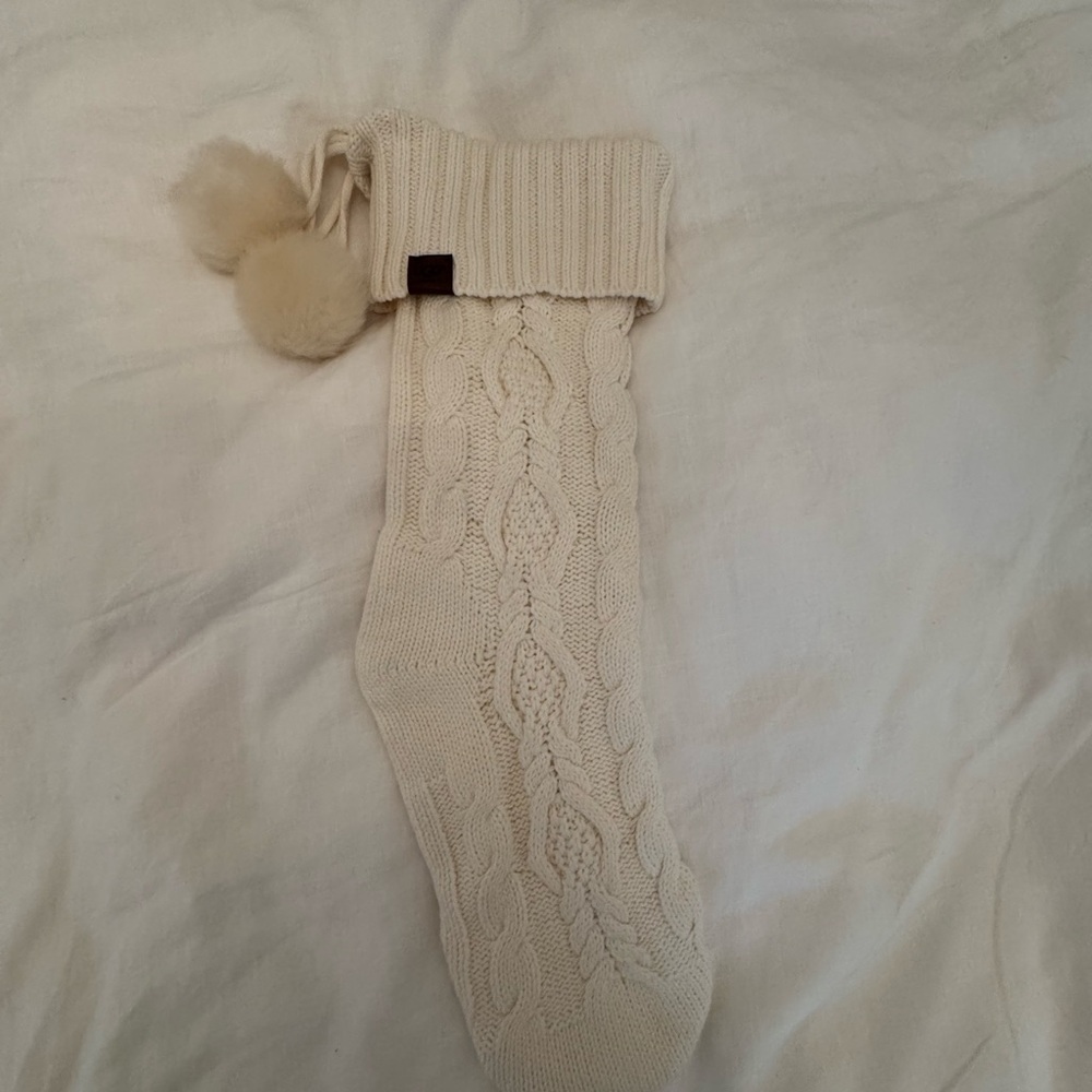 UGG Cream Cable Knit Stocking with Pom Poms